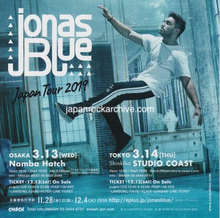 Jonas Blue 2019 Japan tour concert gig flyer handbill
