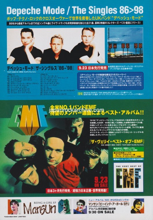 Depeche Mode 1998/10 The Singles 86>98 Japan album promo ad