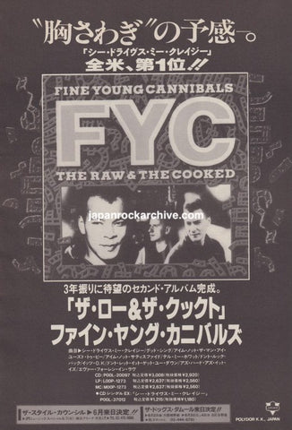 Fine Young Cannibals 1989/07 The Raw & The Cooked Japan album promo ad