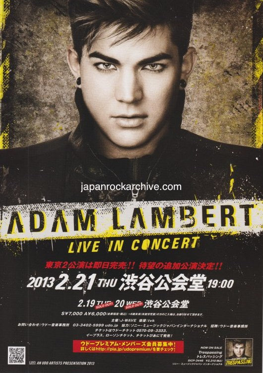 Adam Lambert 2013 Japan tour concert gig flyer handbill