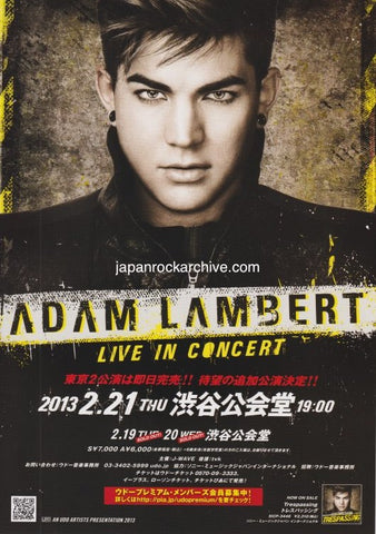 Adam Lambert 2013 Japan tour concert gig flyer handbill