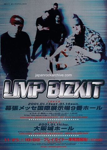 Limp Bizkit 2001 Japan tour concert gig flyer handbill