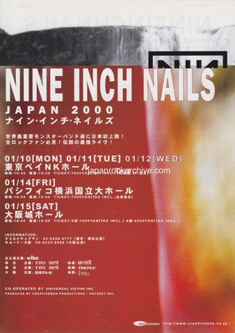 Nine Inch Nails 2000 Japan tour concert gig flyer handbill