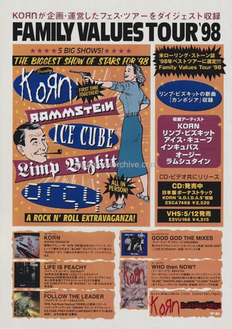 Korn 1999/06 Family Values Tour '98 Japan cd album / video promo ad
