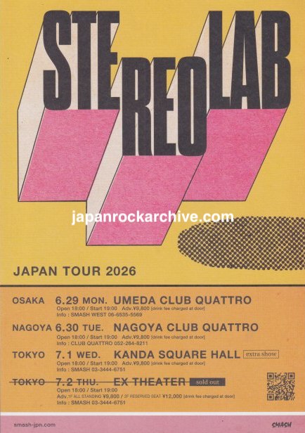 Stereolab 2026 Japan tour concert gig flyer