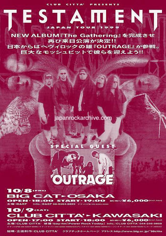 Testament 1999 Japan tour concert gig flyer handbill