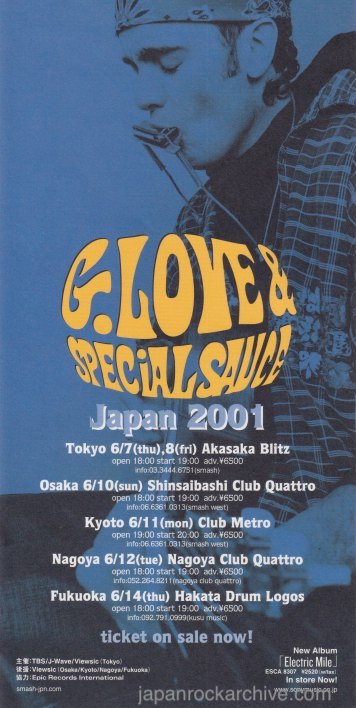 G. Love & Special Sauce 2001 Japan tour concert gig flyer handbill