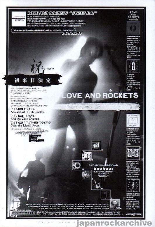 Love And Rockets 1996/08 Sweet F.A. Japan album / tour promo ad