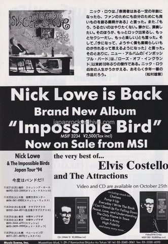 Nick Lowe 1994/12 Impossible Bird Japan album / tour promo ad