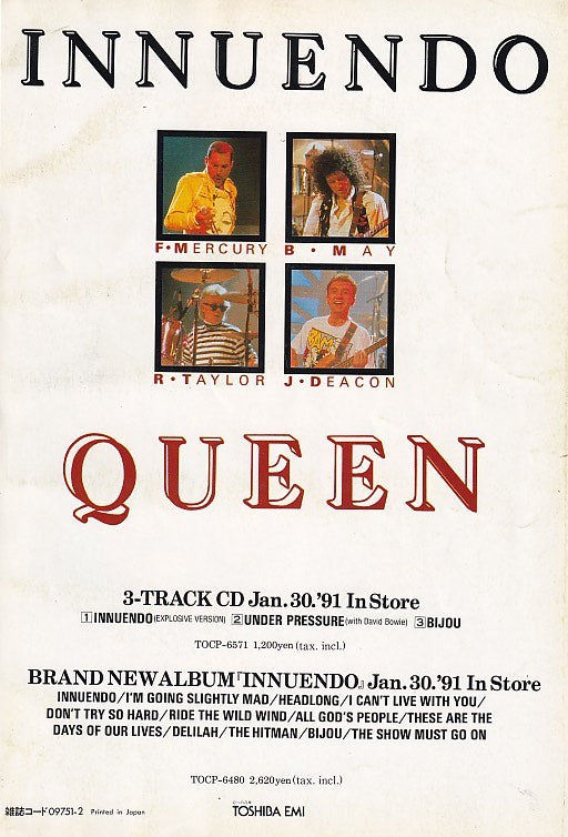 Queen 1991/02 Innuendo Japan album promo ad