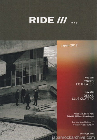 Ride 2019 Japan tour concert gig flyer / handbill